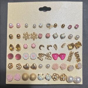 Gold and Pink Stud Earring Set